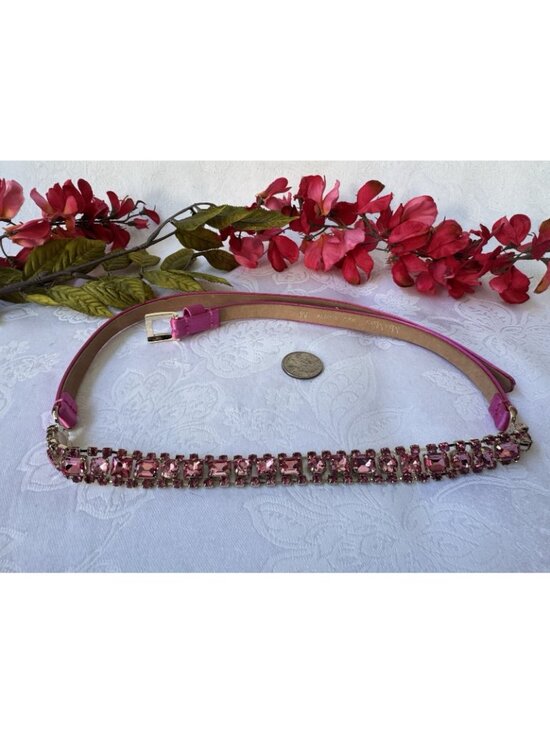 MAX MARA ITALY Thin Pink Crystal Satin Leather Belt M Medium 29-31\